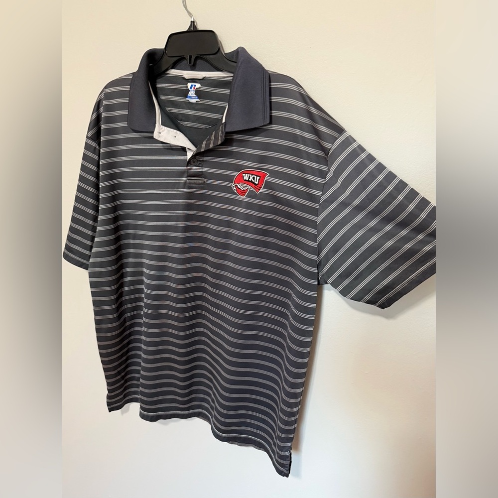 WKU Russell Athletic Gray and White Striped Men's Polo Shirt